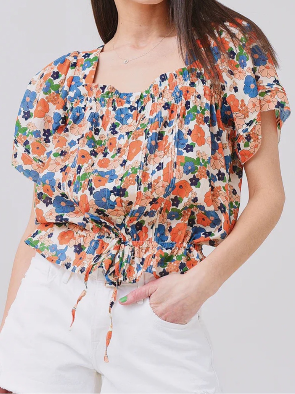 TROVATO Birds of Paradise Lorita Blouse in Marina Floral sz S